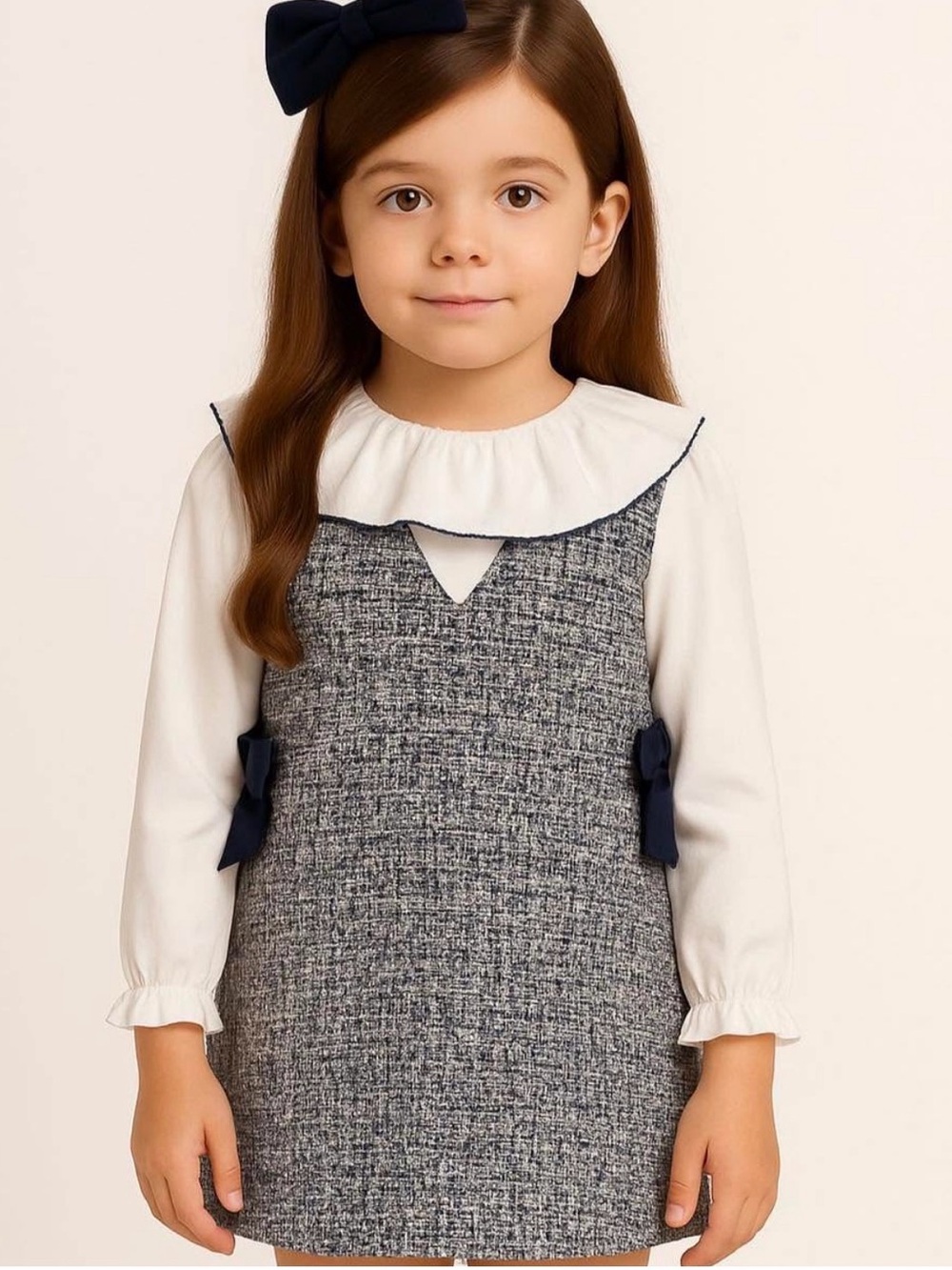 Mayoral Girls Combined Pinafore Dress in
Deep Blue